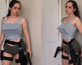 İç açıları toplamı 180 derece olan Tomb Raider cosplayi