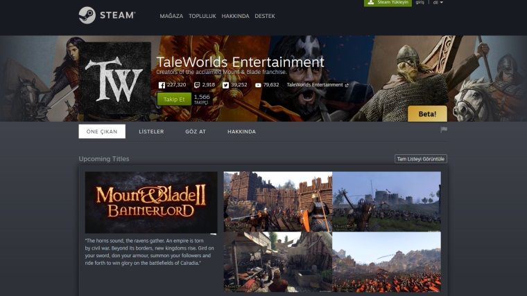 TaleWorlds Entertainment Steam geliştirici sayfası açıldı