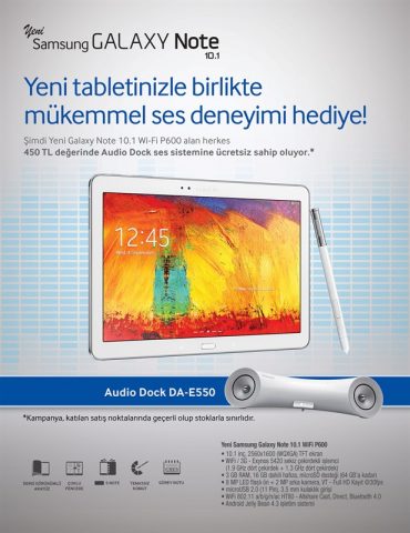 Galaxy Note 10.1 alana, yeni senede Samsung Audio Dock Hediye...